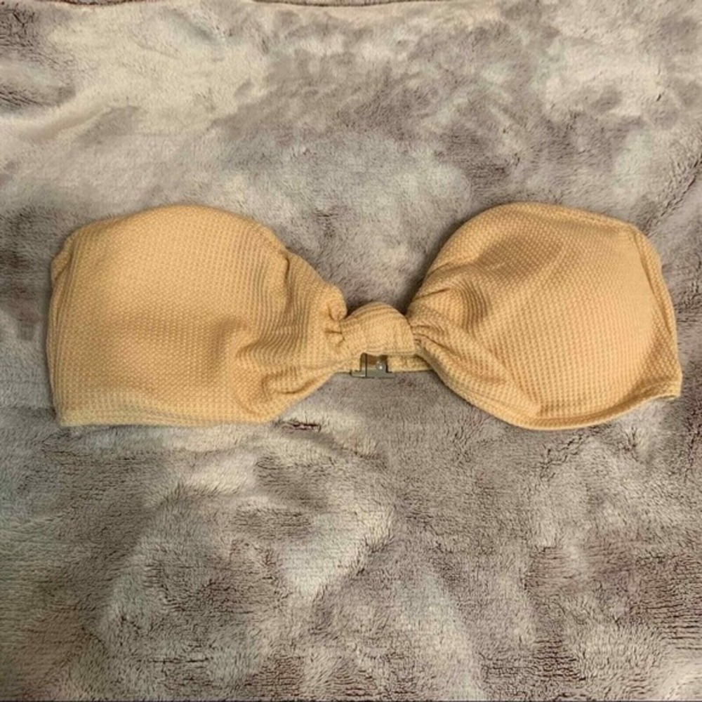 SHEIN Bandeau Bikini Top Women Size Medium Beige Strapless Padded Swimsuit Beach